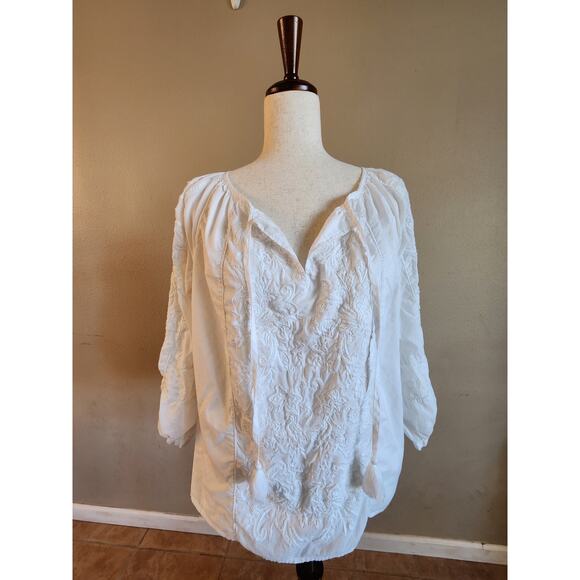Lauren by Ralph Lauren Tops - Lauren Ralph Lauren White Peasant Top Women's SZ Large Embroidery Boho